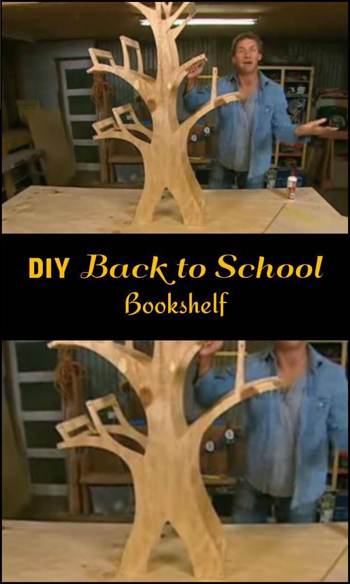 super beautiful DIY wooden tree back to school bookshelf